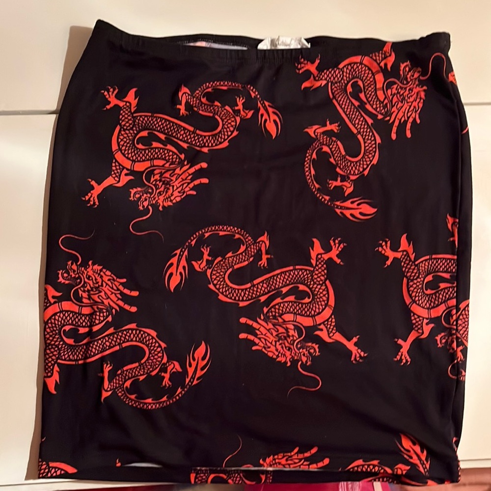 Black and Red Dragon Mini Skirt